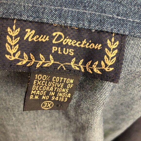 New Direction Plus 3X Blue Chambray Denim Vest Embroidered Harvest Fall Collared - Picture 12 of 12